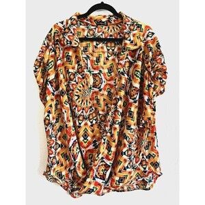 Cha Cha Vente Abstract Open Front Blouse Woman's Size 1X Colorful Festival Party